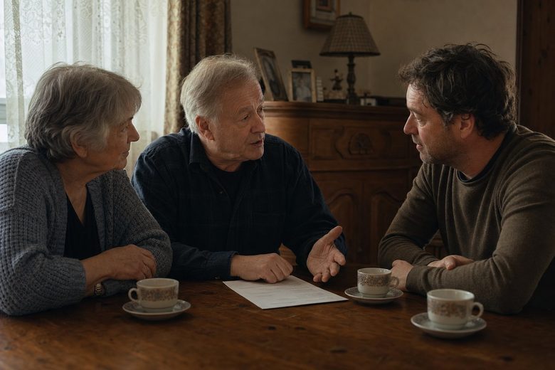 Deux générations en discussion autour de la table